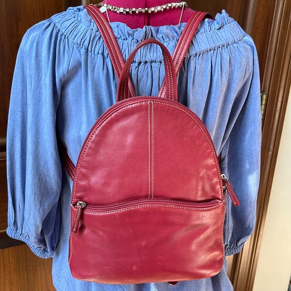 Tignanello  Backpack Mini  bag  genuine leather  Red wear as sling back  Red 10” - Picture 1 of 17